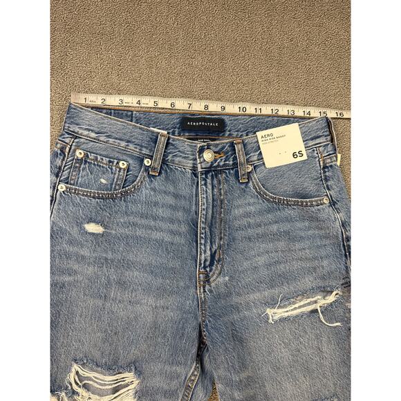 NWT Aeropostale Jeans High Rise Baggy Distressed Medium Wash Size 6 Short - Picture 6 of 10